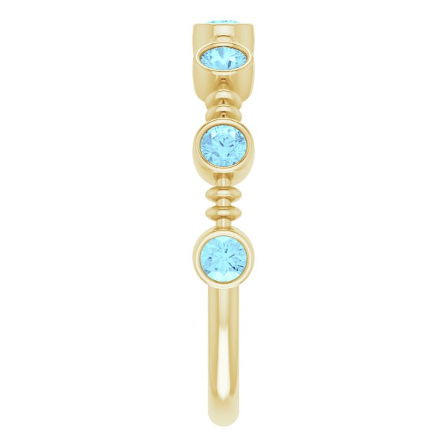 14K Gold Round Natural Aquamarine Bezel-Set Ring II - Yellow Gold - view 9