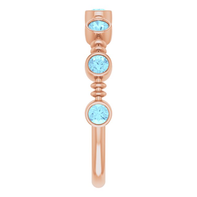 14K Gold Round Natural Aquamarine Bezel-Set Ring II - Rose Gold - view 9