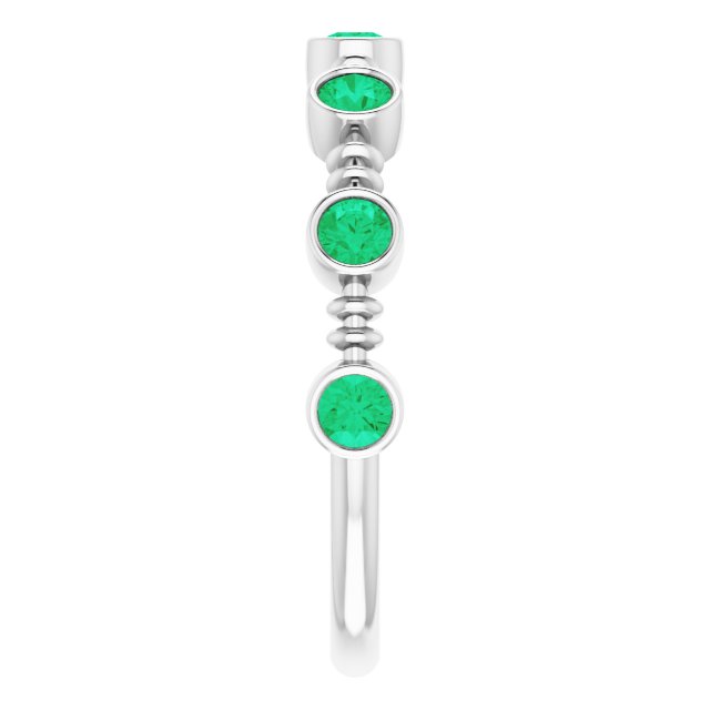 14K Gold Round Lab-Grown Emerald Bezel-Set Ring II - White Gold - view 9