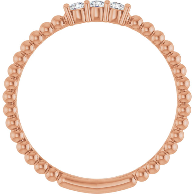 14K Gold Round Natural Diamond Beaded Ring - Rose Gold - view 7