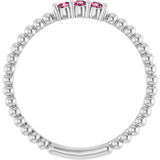 14K Gold Round Natural Pink Tourmaline Beaded Ring - White Gold - view 7