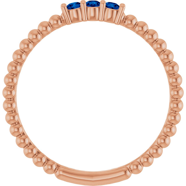 14K Gold Round Natural Blue Sapphire Beaded Ring - Rose Gold - view 7