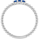 Platinum Round Natural Blue Sapphire Beaded Ring - view 7