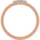 14K Gold Round Natural Aquamarine Beaded Ring - Rose Gold - view 7