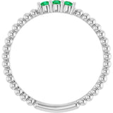14K Gold Round Natural Emerald Beaded Ring - White Gold - view 7