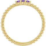 14K Gold Round Natural Amethyst Beaded Ring - Yellow Gold - view 7
