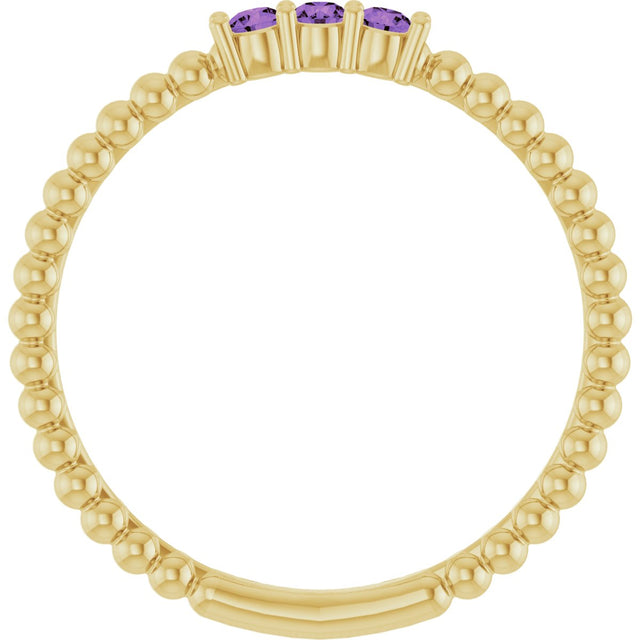 14K Gold Round Natural Amethyst Beaded Ring - Yellow Gold - view 7