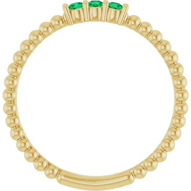 14K Gold Round Natural Emerald Beaded Ring - Yellow Gold - view 7