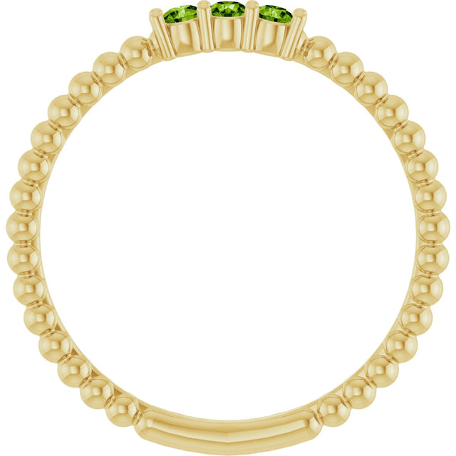 14K Gold Round Natural Peridot Beaded Ring - Yellow Gold - view 7