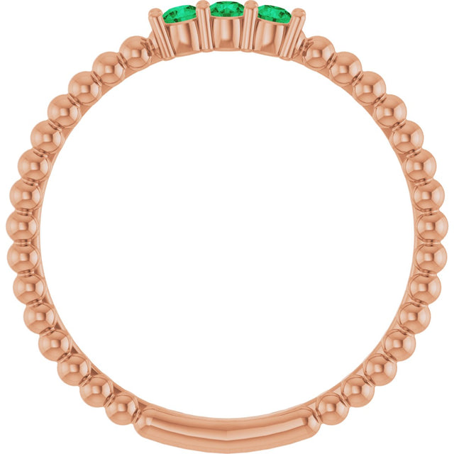 14K Gold Round Lab-Grown Emerald Beaded Ring - Rose Gold - view 7