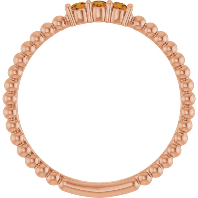 14K Gold Round Natural Citrine Beaded Ring - Rose Gold - view 7