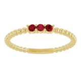 14K Gold Round Natural Ruby Beaded Ring - Yellow Gold - view 8
