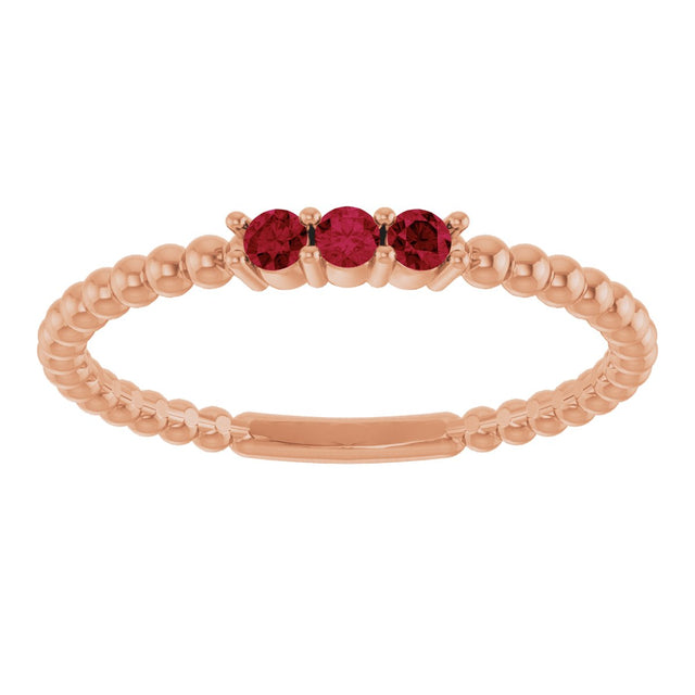 14K Gold Round Lab-Grown Ruby Beaded Ring - Rose Gold - view 8