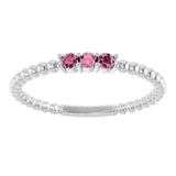 14K Gold Round Natural Pink Tourmaline Beaded Ring - White Gold - view 8