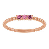 14K Gold Round Natural Pink Tourmaline Beaded Ring - Rose Gold - view 8