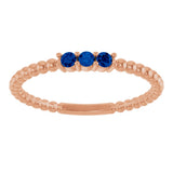 14K Gold Round Natural Blue Sapphire Beaded Ring - Rose Gold - view 8