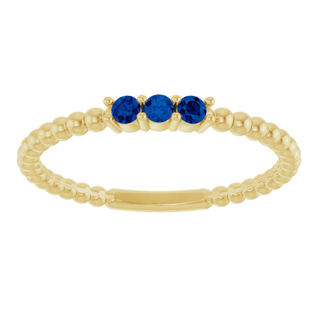 14K Gold Round Natural Blue Sapphire Beaded Ring - Yellow Gold - view 8
