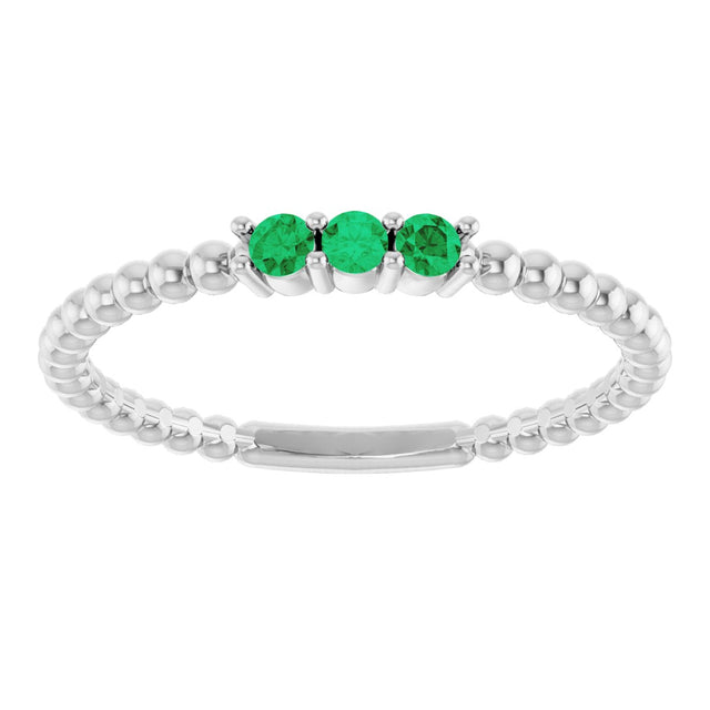 14K Gold Round Lab-Grown Emerald Beaded Ring - White Gold - view 8