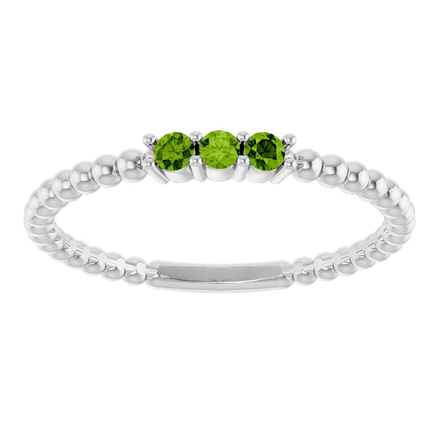 Platinum Round Natural Peridot Beaded Ring - view 8