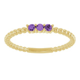 14K Gold Round Natural Amethyst Beaded Ring - Yellow Gold - view 8