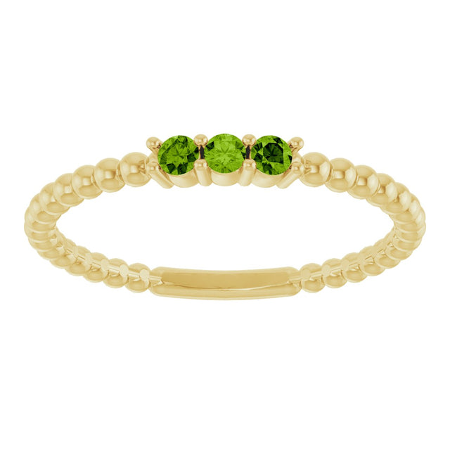 14K Gold Round Natural Peridot Beaded Ring - Yellow Gold - view 8