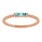 14K Gold Round Natural Blue Zircon Beaded Ring - Rose Gold - view 8