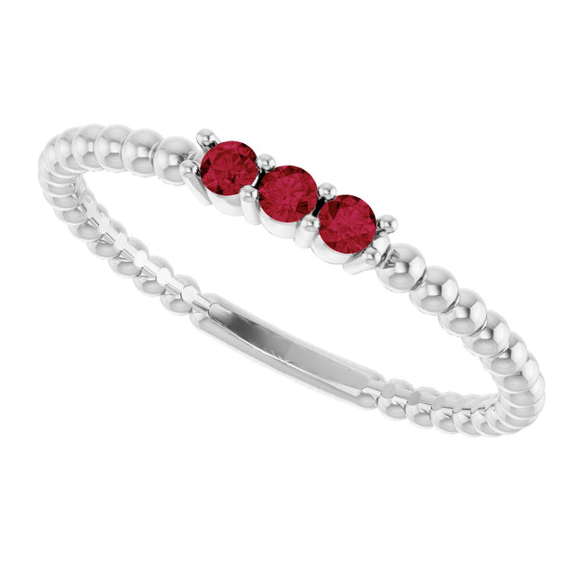 14K Gold Round Natural Ruby Beaded Ring - White Gold - view 10