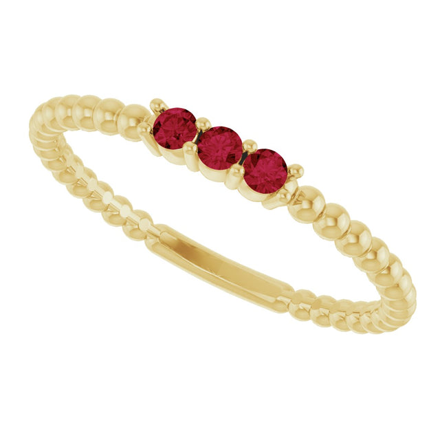 14K Gold Round Natural Ruby Beaded Ring - Yellow Gold - view 10