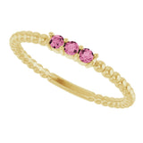 14K Gold Round Natural Pink Tourmaline Beaded Ring - Yellow Gold - view 10