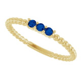 14K Gold Round Lab-Grown Blue Sapphire Beaded Ring - Yellow Gold - view 10