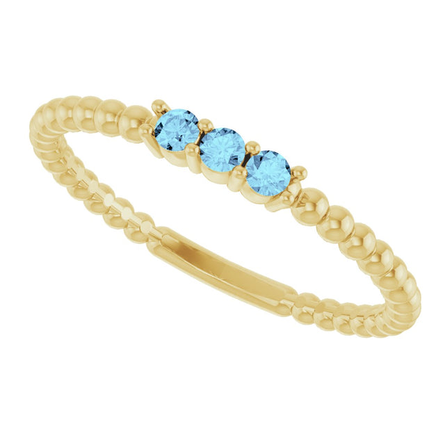 14K Gold Round Natural Aquamarine Beaded Ring - Yellow Gold - view 10