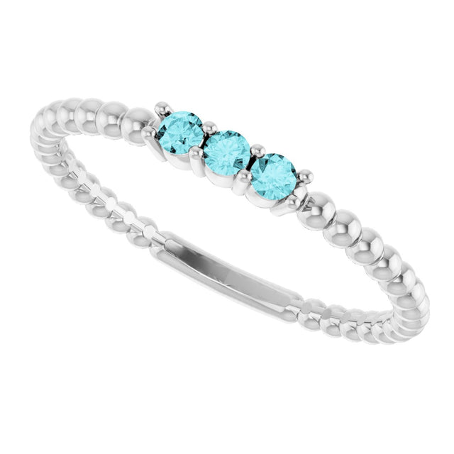 14K Gold Round Natural Blue Zircon Beaded Ring - White Gold - view 10