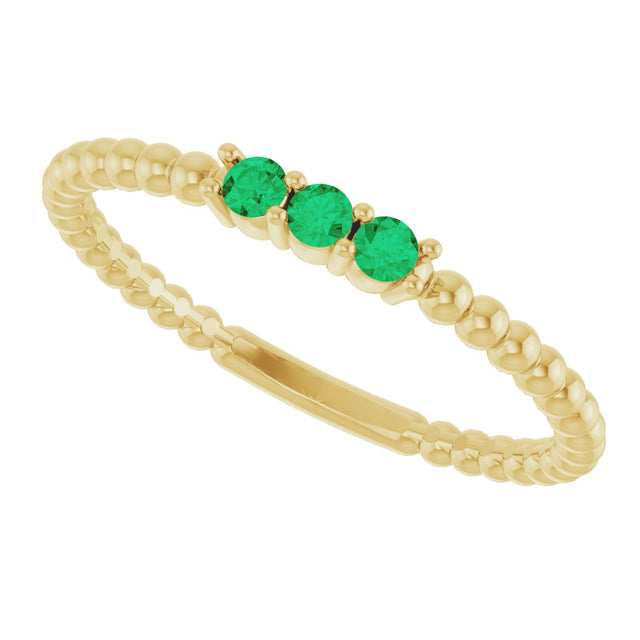 14K Gold Round Natural Emerald Beaded Ring - Yellow Gold - view 10