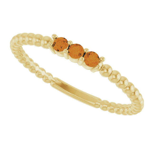 14K Gold Round Natural Citrine Beaded Ring - Yellow Gold - view 10