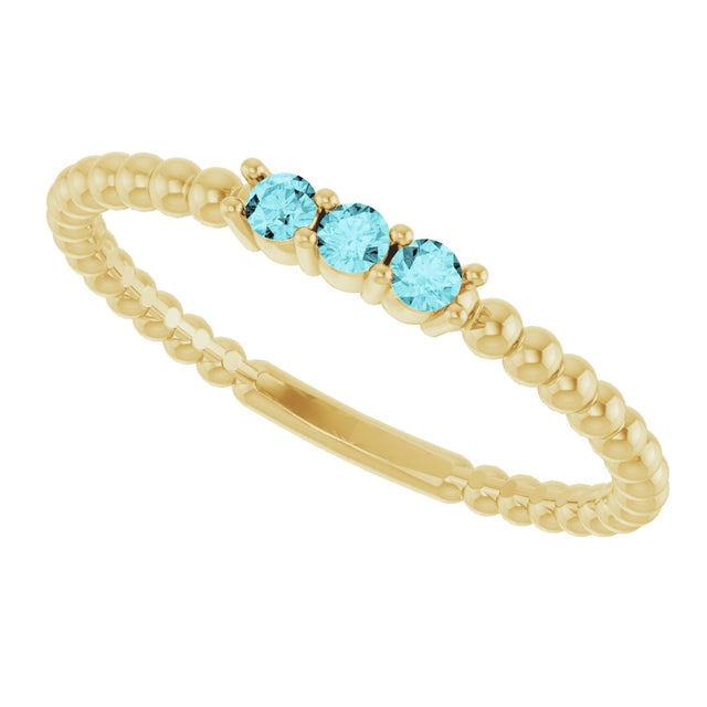 14K Gold Round Natural Blue Zircon Beaded Ring - Yellow Gold - view 10
