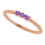 14K Gold Round Natural Amethyst Beaded Ring - Rose Gold - view 10