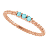 14K Gold Round Natural Blue Zircon Beaded Ring - Rose Gold - view 10