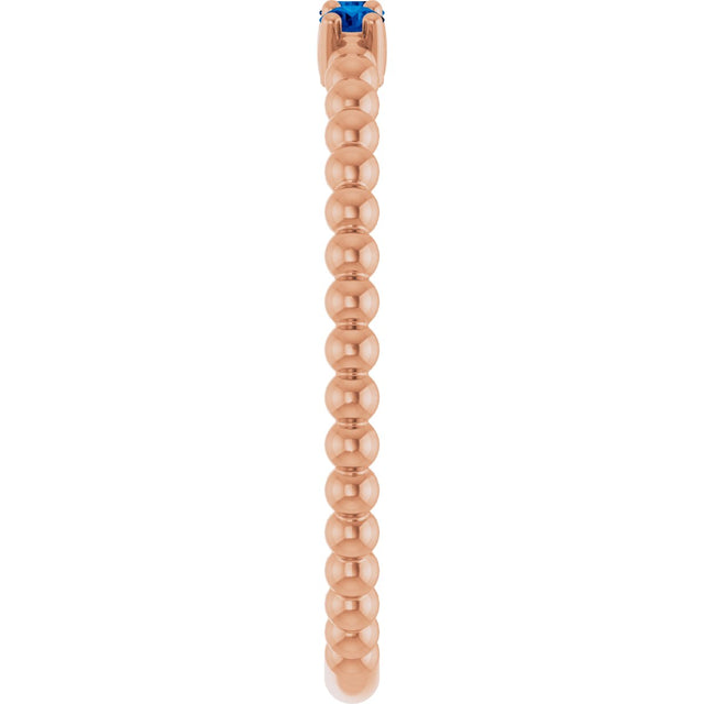 14K Gold Round Natural Blue Sapphire Beaded Ring - Rose Gold - view 9