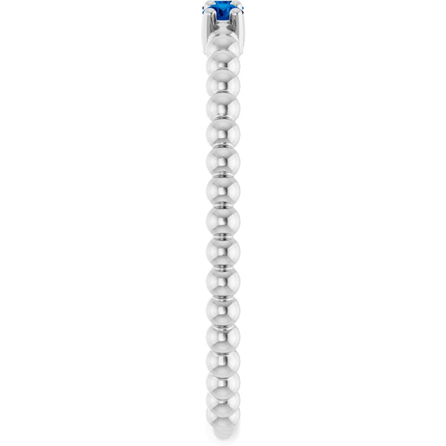 14K Gold Round Natural Blue Sapphire Beaded Ring - White Gold - view 9