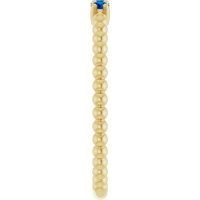 14K Gold Round Lab-Grown Blue Sapphire Beaded Ring - Yellow Gold - view 9