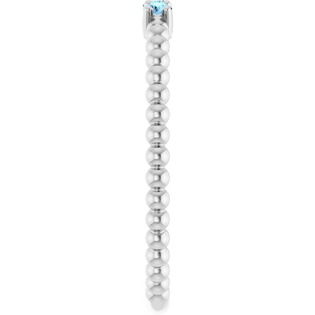 Platinum Round Natural Aquamarine Beaded Ring - view 9