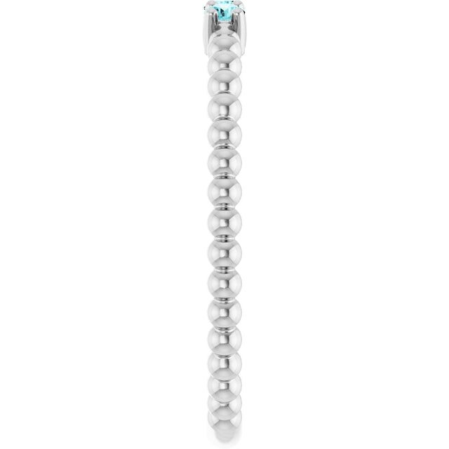 14K Gold Round Natural Blue Zircon Beaded Ring - White Gold - view 9