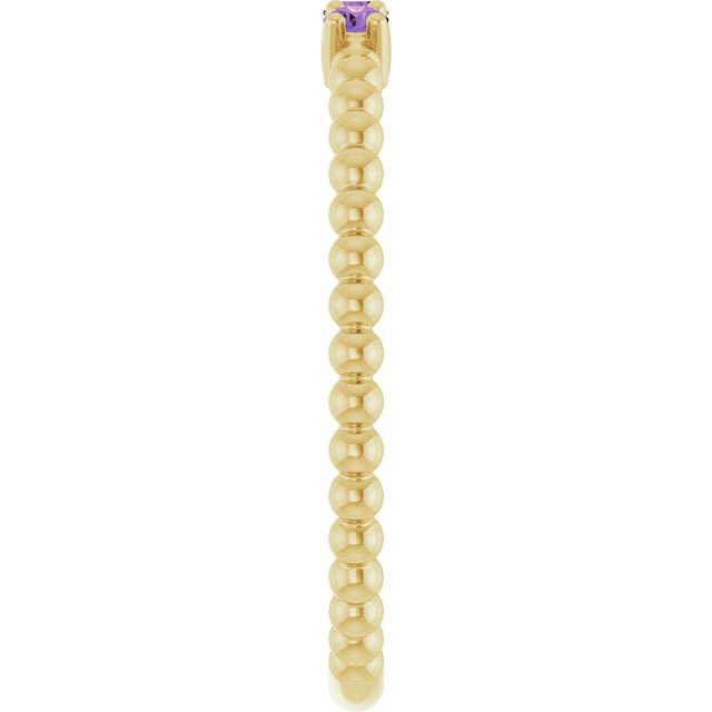 14K Gold Round Natural Amethyst Beaded Ring - Yellow Gold - view 9