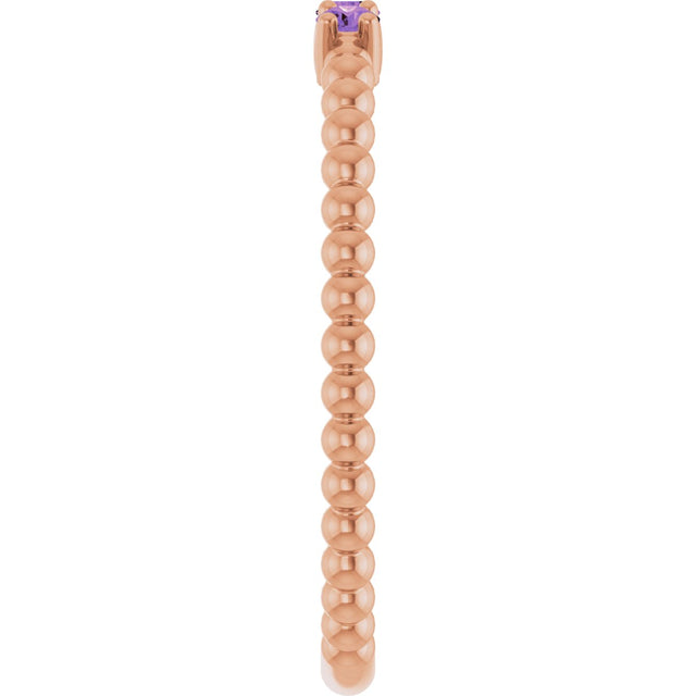 14K Gold Round Natural Amethyst Beaded Ring - Rose Gold - view 9
