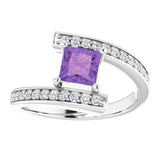 Platinum Square Natural Amethyst & Natural Diamond Accented Bypass Ring - view 3
