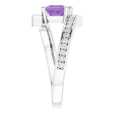 Platinum Square Natural Amethyst & Natural Diamond Accented Bypass Ring - view 4