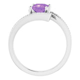 Platinum Square Natural Amethyst & Natural Diamond Accented Bypass Ring - view 2
