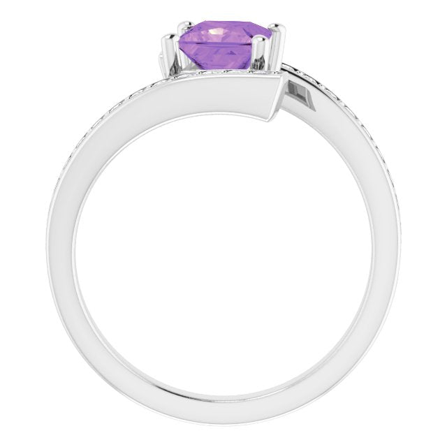 Platinum Square Natural Amethyst & Natural Diamond Accented Bypass Ring - view 2