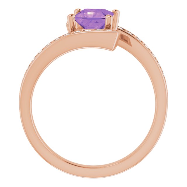 14K Gold Square Natural Amethyst & Natural Diamond Accented Bypass Ring - Rose Gold - view 2