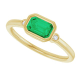 14K Gold Emerald Lab-Grown Emerald & Natural Diamond Bezel-Set Accented Ring - Yellow Gold - view 5